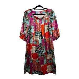 Lilly Pulitzer 100% Silk Patchwork Mixed Print Shift Dress Size 10 Resortcore